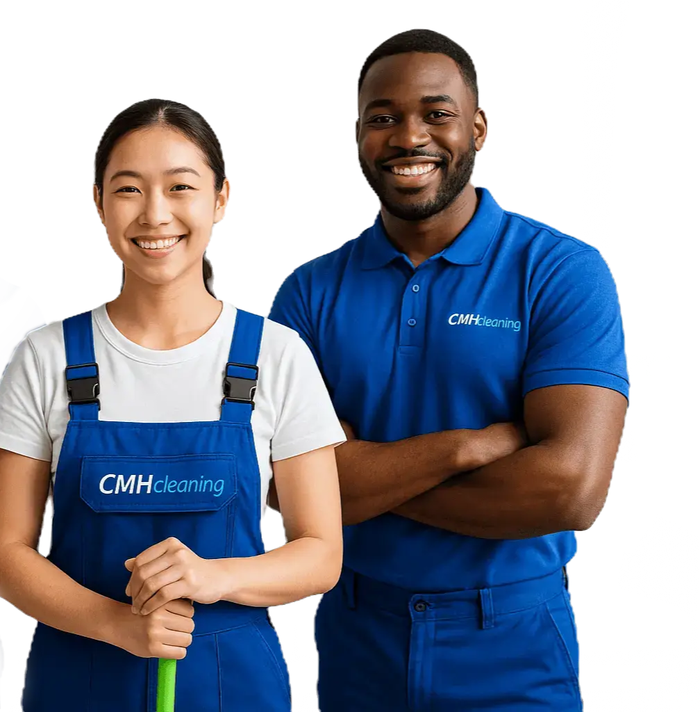 end of tenancy cleaning team from CMH Cleaning in uniform