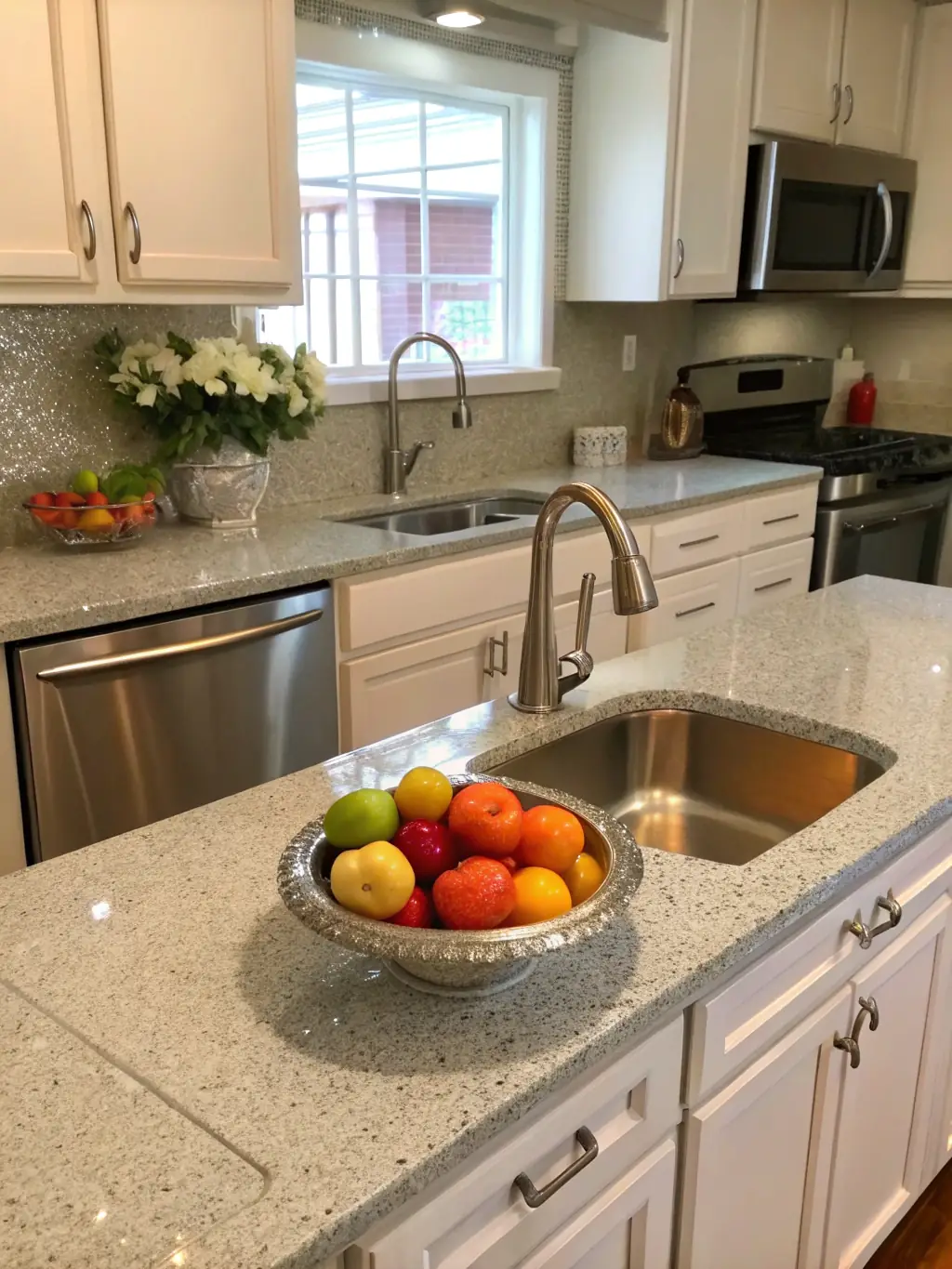 A sparkling clean kitchen with gleaming countertops and appliances, representing the thoroughness of CMH Cleaning's deep cleaning service.
