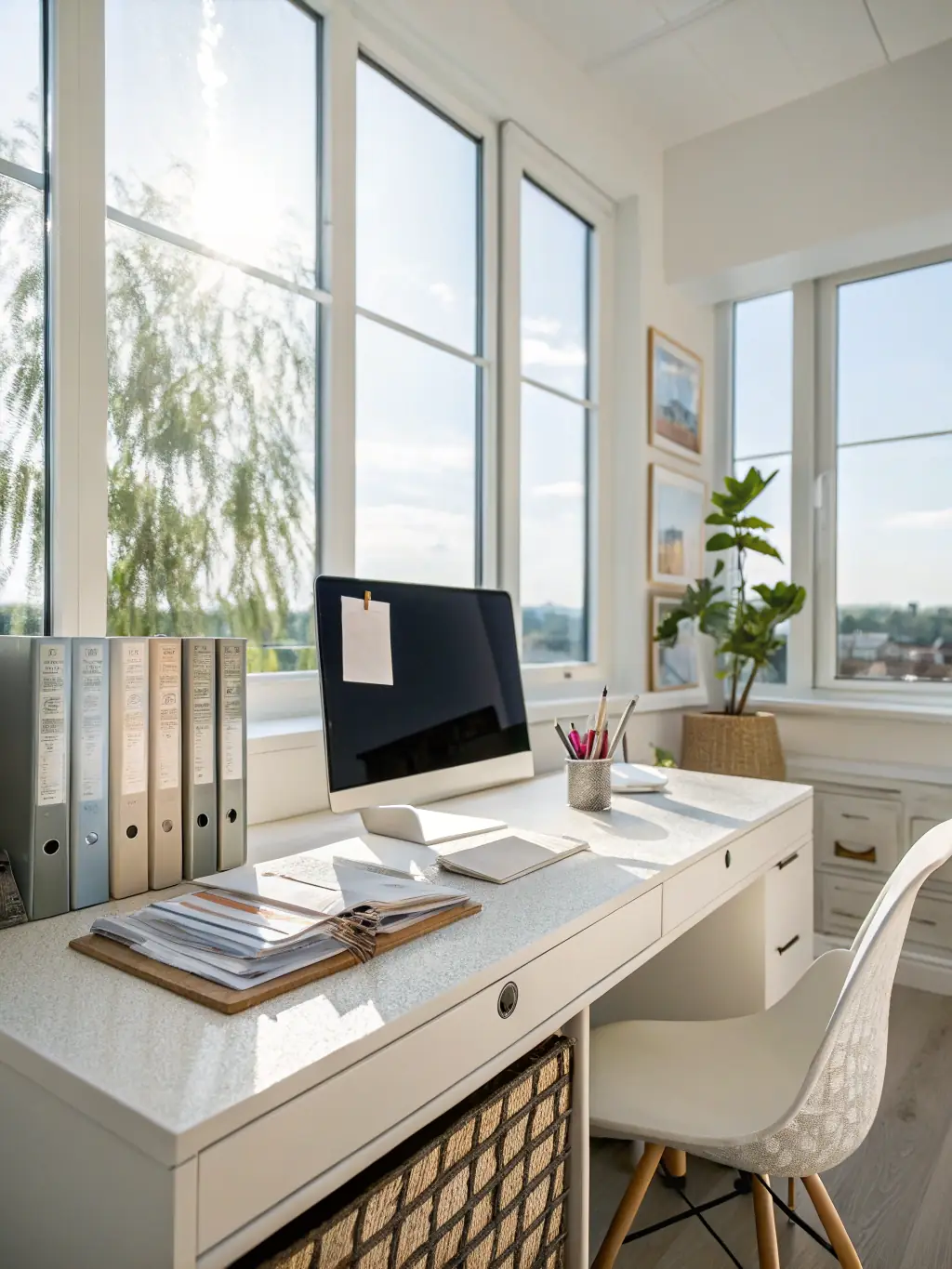 A spotless office space with clean desks and floors, illustrating the quality of CMH Cleaning's commercial cleaning services.